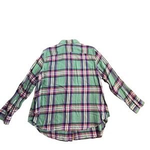 Chaps Denim Womens 2X Green Purple Plaid Cotton Flannel Button Down Shirt